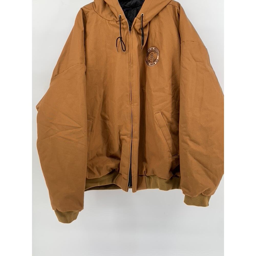 ASW Men's Tall Tan Sheet Metal Circle Patch Hooded Zip-Up Jacket SZ 3XL-T
